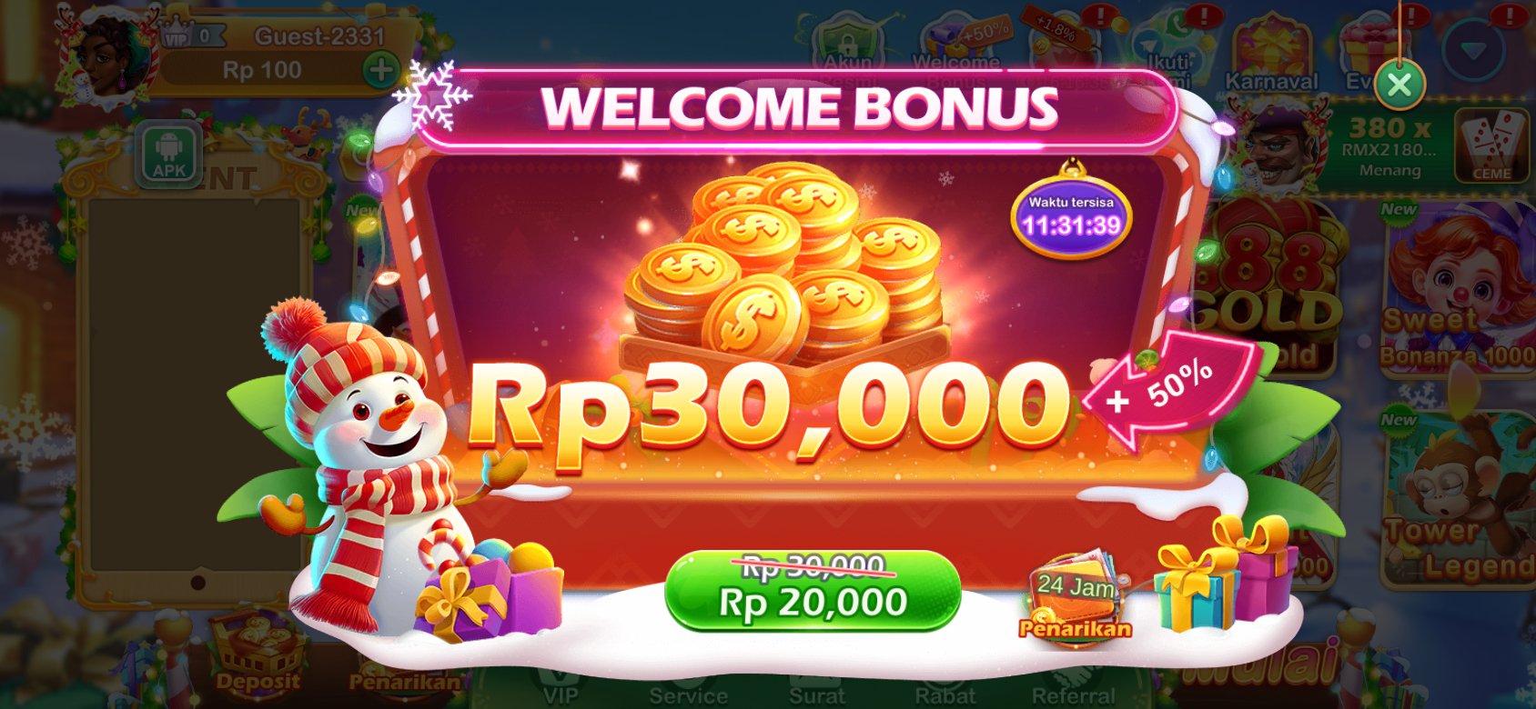 Bonus selamat datang K3K3 2 4 7410 3 dengan diskon spesial untuk pengguna baru.