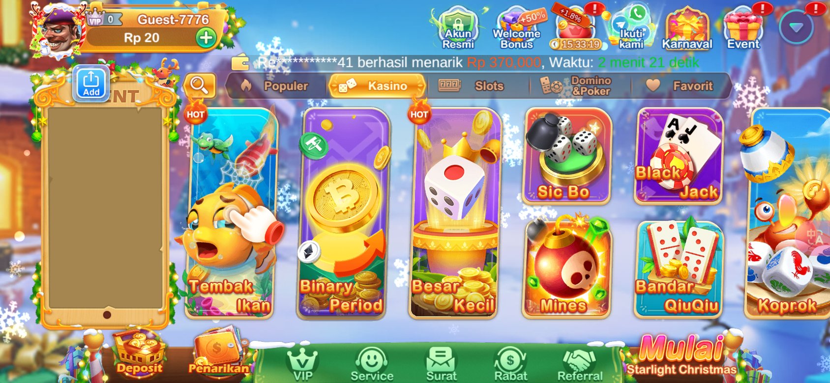 Game kasino populer seperti Tembak Ikan dan Sic Bo tersedia di K3K3 2 4 7410 3.